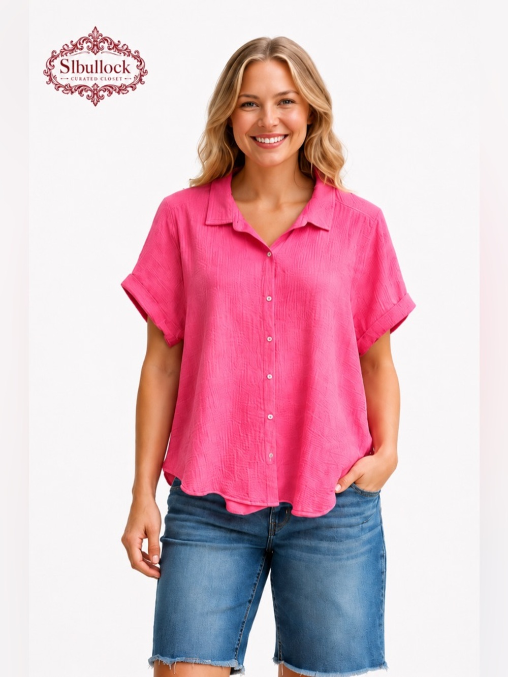 Lucky Brand Pink Button-Down Short Sleeve Shirt
